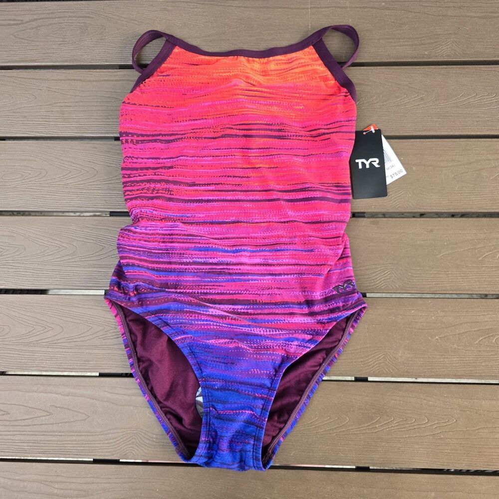 TYR Women's Durafast Elite Azama Ombre Diamondfit One Piece Swimsuit Sz 34 New